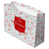 赤と銀のエレガントクリスマスツリーパターン ラージペーパーバッグ (裏面アングル)