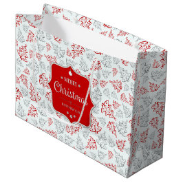 赤と銀のエレガントクリスマスツリーパターン ラージペーパーバッグ