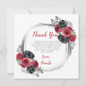 赤と銀のエレガント花Sweet sixteen サンキューカード (正面)