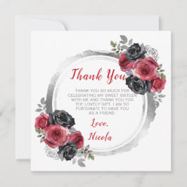 赤と銀のエレガント花Sweet sixteen サンキューカード