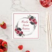 赤と銀のエレガント花Sweet sixteen スタンダードカクテルナプキン (インサイチュ)