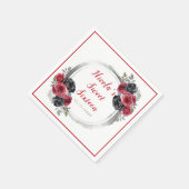 赤と銀のエレガント花Sweet sixteen スタンダードカクテルナプキン (角)