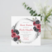 赤と銀のエレガント花Sweet sixteen 招待状 (スタンド正面)