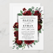 赤と銀のカントリーブルゴーニュのリハーサルディナー 招待状 (正面/裏面)