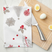赤と銀のクリスマスキッチンタオル16インチx 24インチ キッチンタオル (四つ折り)