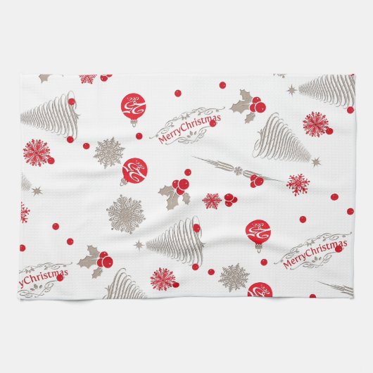 赤と銀のクリスマスキッチンタオル16インチx 24インチ キッチンタオル (横)