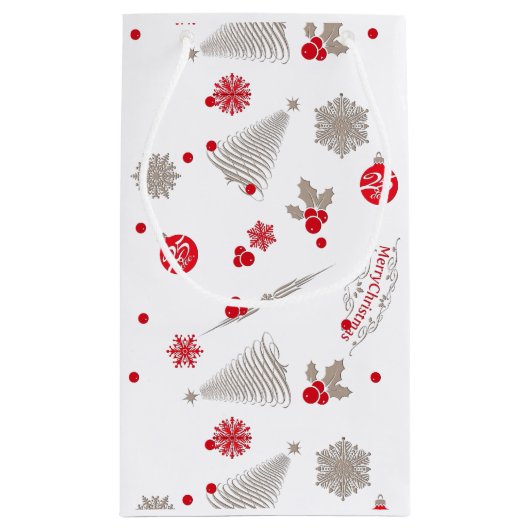 赤と銀のクリスマス抱き枕 – 小、光沢 スモールペーパーバッグ (裏面)