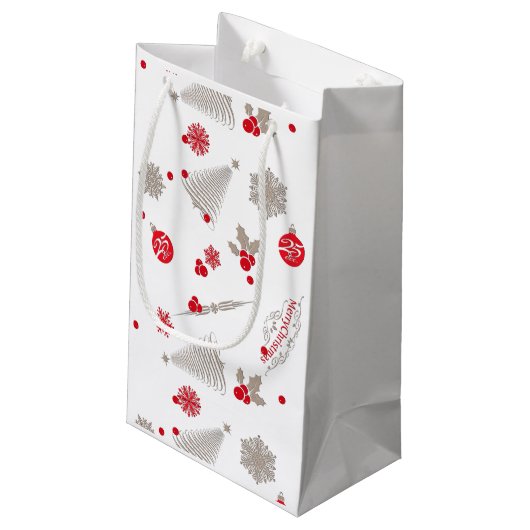 赤と銀のクリスマス抱き枕 – 小、光沢 スモールペーパーバッグ (裏面アングル)