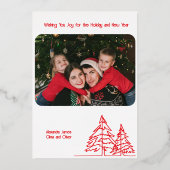 赤と銀のグラフィッククリスマスツリーミニマル 箔シーズンカード (裏面)