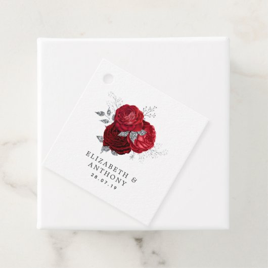 赤と銀のグリッターヴィンテージ結婚バラ フェイバータグ (インサイチュ)