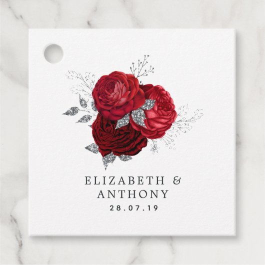 赤と銀のグリッターヴィンテージ結婚バラ フェイバータグ (正面)