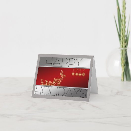赤と銀のグリーティングカードの光のトナカイのクリスマス シーズンカード (正面)