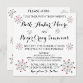 赤と銀のスノーフレーク結婚式招待状 招待状 (正面/裏面)