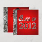 赤と銀のスパンコール卒業式招待状 招待状 (正面/裏面)