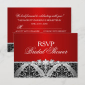 赤と銀のダマスク＆ジュエル ブライダルシャワー RSVP (正面/裏面)