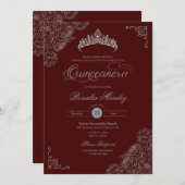 赤と銀のバラ エレガントなキンセアニエラ 招待状 (正面/裏面)