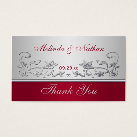 赤と銀のフローラ結婚式の引き出物ラベル (正面)