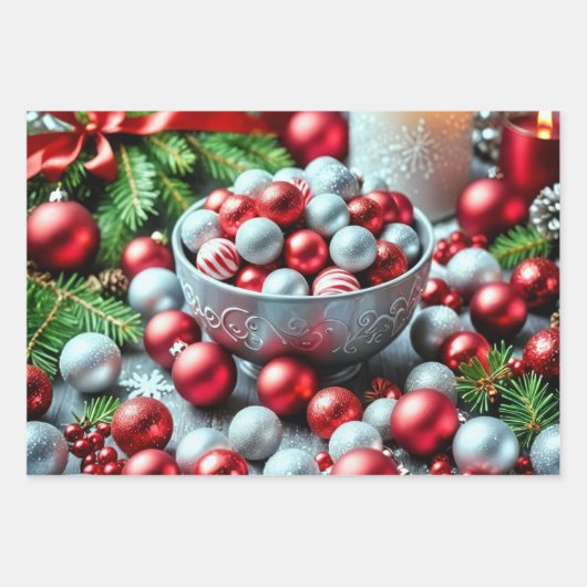 赤と銀のボーブルの特徴 ラッピングペーパーシート (正面)