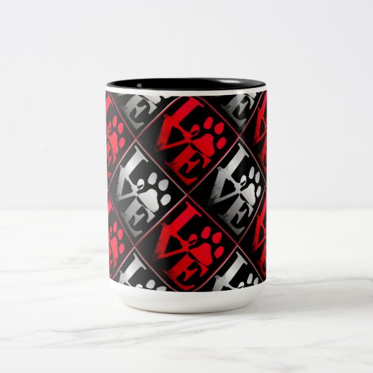 赤と銀のラブポーズパターン ツートーンマグカップ (中央)