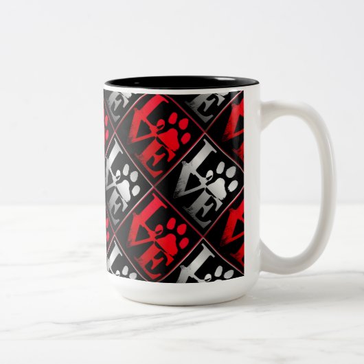 赤と銀のラブポーズパターン ツートーンマグカップ (右)