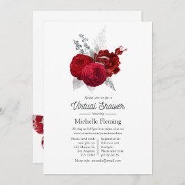 赤と銀のヴィンテージバラバーチャルシャワー 招待状