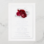 赤と銀のヴィンテージバラベビーシャワー 箔招待状 (正面)