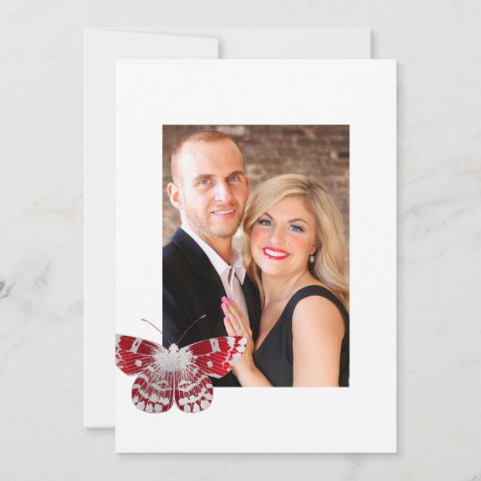 赤と銀のヴィンテージバラ結婚の写真 招待状 (裏面)