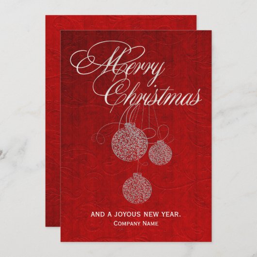 赤と銀の企業のクリスマスグリーティングカード シーズンカード (正面/裏面)