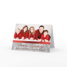 赤と銀の写真スノーフレークのクリスマスカード