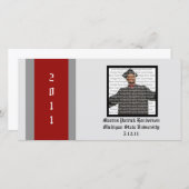 赤と銀の学校の卒業写真カード 案内状 (正面/裏面)