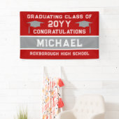 赤と銀の灰色の学校のカラー卒業 横断幕 (インサイチュ)