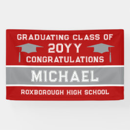赤と銀の灰色の学校のカラー卒業 横断幕