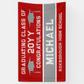 赤と銀の灰色の学校のカラー卒業 横断幕 (縦)