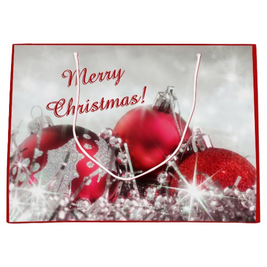 赤と銀の聖降誕祭お目出とう ラージペーパーバッグ (正面)