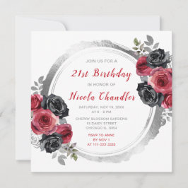 赤と銀の花エレガント誕生会 招待状