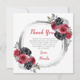 赤と銀の花エレガント誕生日 サンキューカード