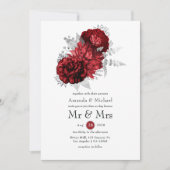 赤と銀の花柄のMr. & Mrs. ウェディング 招待状 (正面)
