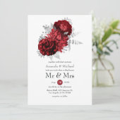 赤と銀の花柄のMr. & Mrs. ウェディング 招待状 (スタンド正面)