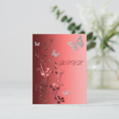 赤と銀の蝶の返信カード 出欠カード (スタンド正面)