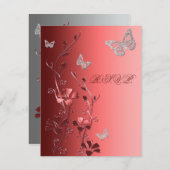 赤と銀の蝶の返信カード 出欠カード (正面/裏面)