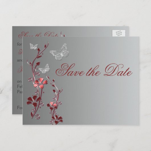 赤と銀の蝶は日付はがきを保存 案内ポストカード (正面/裏面)