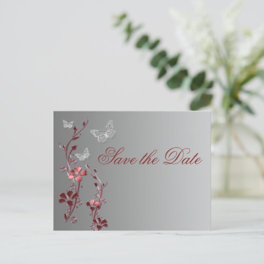 赤と銀の蝶は日付はがきを保存 案内ポストカード (スタンド正面)