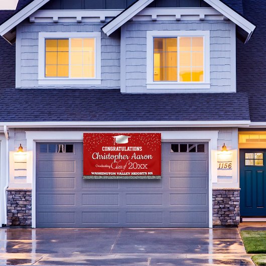 赤と銀の輝かしい卒業 横断幕