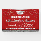 赤と銀の輝かしい卒業 横断幕 (横)