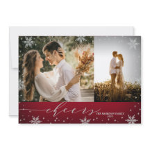 赤と銀の雪片2枚の写真応援クリスマス