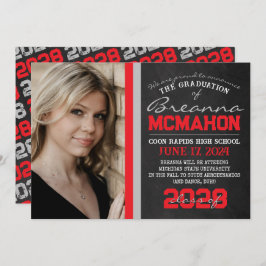 赤と銀の黒板の卒業発表 招待状