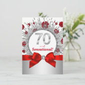 赤と銀の70歳の誕生日パーティー 招待状 (スタンド正面)