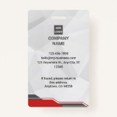 赤と銀モダンのID(写真とバーコード) バッジ (裏面)