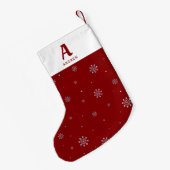 赤と銀箔の雪の結晶パターン スモールクリスマスストッキング (裏面 (吊り時))