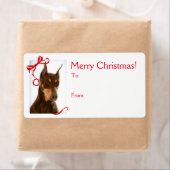 赤と錆のドバーマンクリスマスギフトステッカー ラベル (インサイチュ)